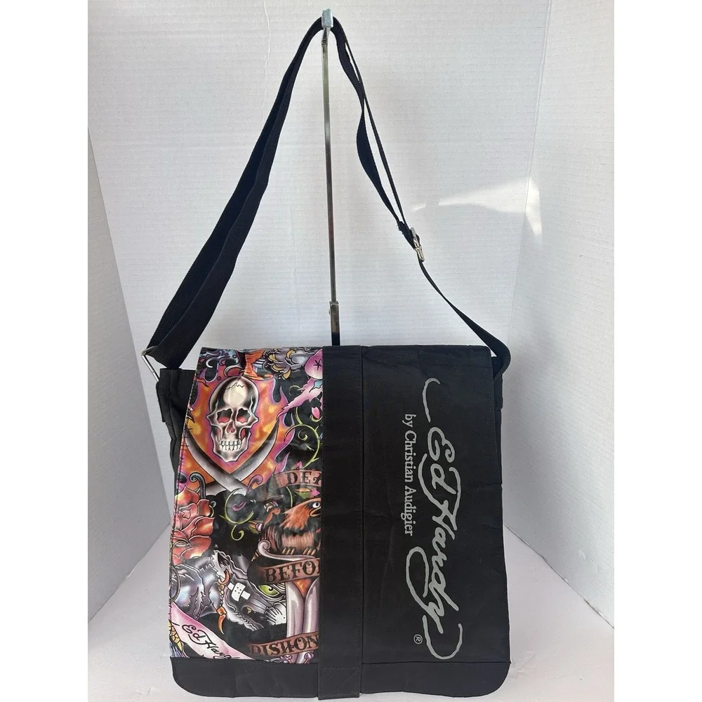 Ed Hardy Messenger Bag Death Before Dishonor Y2K Black